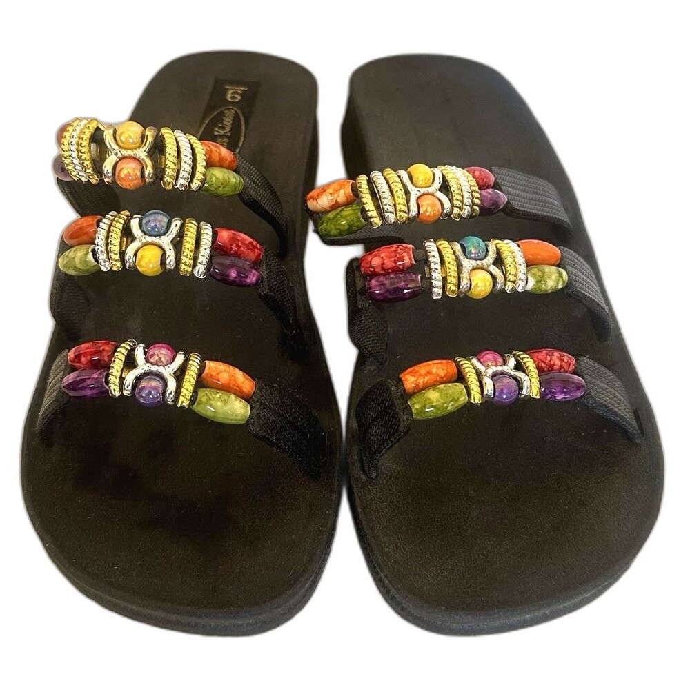 Kristen’s Kloset Beaded Woman’s Flip Flop Multicolored Sandals Shoes Size 9